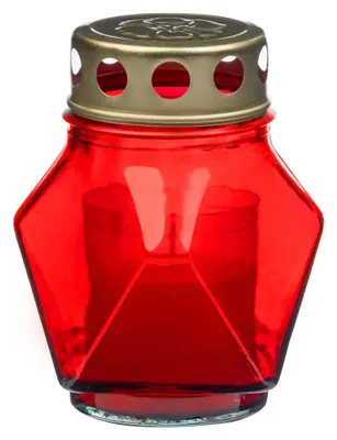 Produktbild von Grablicht-Glas mit Kerze, rot, Höhe 11 cm, Brenndauer 14 h