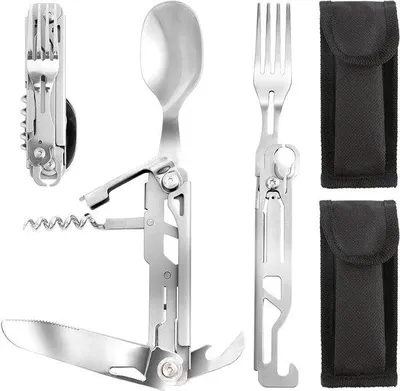 Produktbild von Famanu 6-in-1 Campingbesteck Multifunktional - Inklappbar, Edelstahl