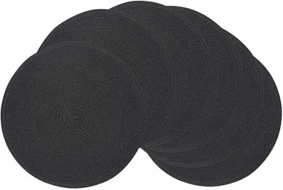 Produktbild von PolkaHome® Set von 6 runden gewebten Platzsets aus Baumwolle, 38 cm, waschbar, hitzebeständig, rutschfest, für Küchentisch, Schwarz