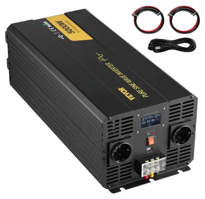 Produktbild von VEVOR Reiner Sinuswellenwechselrichter, 3000 Watt, DC 24V zu AC 230V Wechselrichter für Autos, mit USB-Anschluss, LCD-Display, Fernbedienung und EU-Steckdosen, für Wohnmobile, Lkw, Autos, Solarsysteme, Reisen und Camping, 5000W 12V DC zu 230V AC