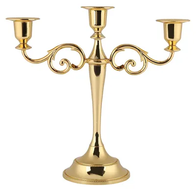 Imagen del producto de Soportavelas de 3 brazos - Soportavelas dorado - Soportavelas de metal - Decoración para el hogar - Boda - Altura 25 cm - Portavelas