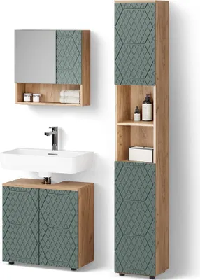 Immagine prodotto di Set mobili bagno Livinity Ronco Quercia verde/oro 3 parti, con colonna, Model 52929