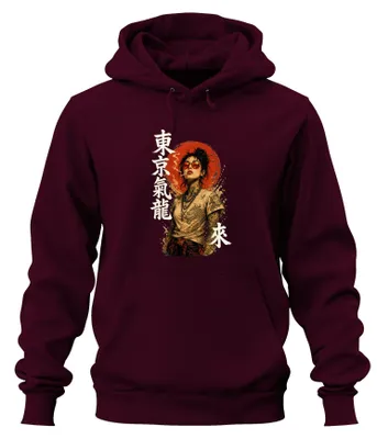 Produktbild von Yakuza Girl Drache Kanji Tokyo Rote Japan Y2K Cyberpunk Hoodie Kapuzenpullover, Burgundy, M