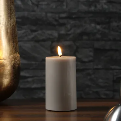 Image de Bougie LED MIA - cire véritable - flamme 3D réaliste - H : 12,5cm - D : 7,5cm - sable/taupe