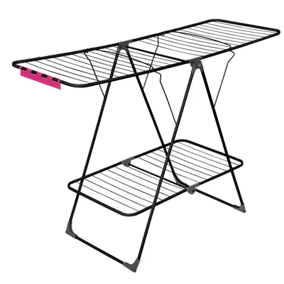 Image de Velkea A300 Sèche-linge à 2 niveaux 28 m Zone de séchage Noir pliable 28 kg Intérieur Extérieur Acier