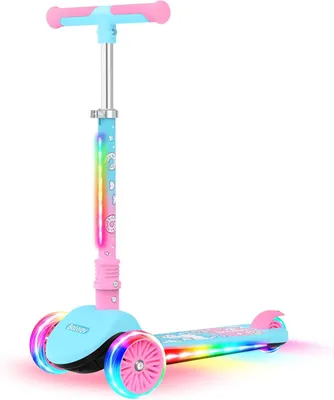 Productafbeelding van BELEEV Scooter voor kinderen van 3-12 jaar met lichtgevende wielen en deck, 3-wielige opvouwbare scooter voor peuters, meisjes, jongens, 4 verstelbare