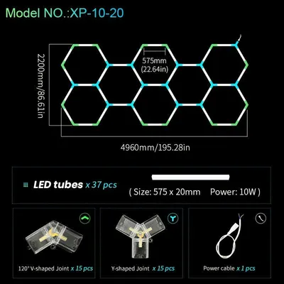 Obrázok produktu pre Hexagonálne LED svietidlo do garáže, stropné svietidlo, 85-265V, vhodné do dielne