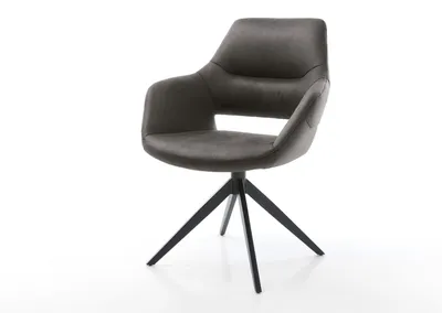 Produktbild von DELIFE Drehstuhl Yago-Flex mit Armlehnen Mikrofaser Anthrazit Vintage Kreuzgestell breit schwarz 360° drehbar Wippfunktion Taschenfederkern