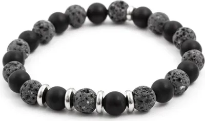 Immagine prodotto di Bracciale di perline in agata e pietra lavica MINK58, 17 cm
