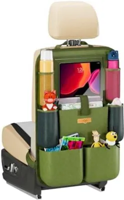 Image de Organiseur de voiture vert avec support pour tablette, 8 poches, universel