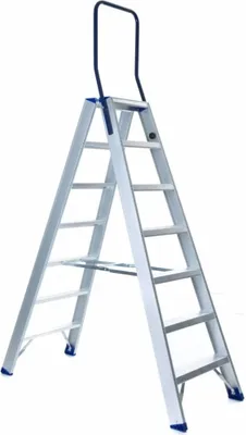 Produktbild von ASC Eurostairs Stufenstehleiter zweiseitig eloxiert mit Bügel 7 Stufen