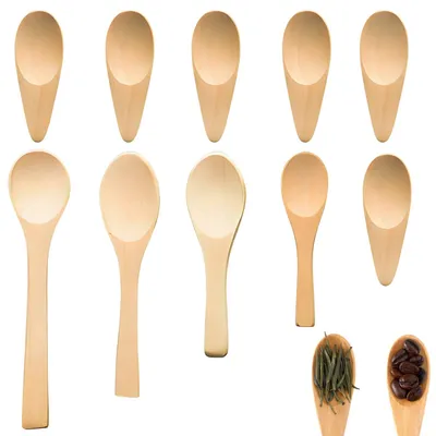 Image de Cuillères en bois - Coffret de 10 pièces - Cuillères à café, à miel et à dessert - Longueur : 7,5 cm