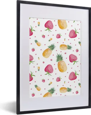 Produktbild von MuchoWow® Gerahmtes Poster Ananas - Erdbeeren - Aquarell 30x40 cm - Poster mit Schwarzem Bilderrahmen Wandposter Rahmen Foto Bilder - Wandposter Schlafzimmer