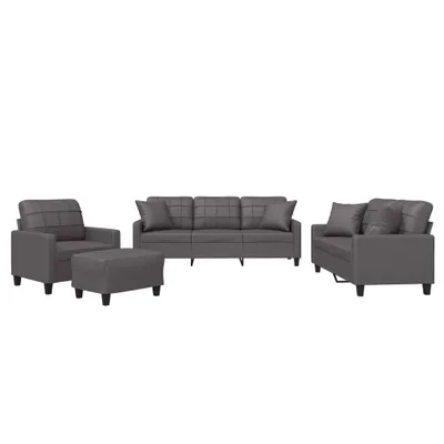 Produktbild von vidaXL 4-tlg. Sofagarnitur mit Kissen Grau Kunstleder