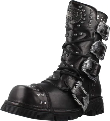 Produktbild von NEW ROCK M1474 S1 Uni Gothic Plateau Lederstiefel mit Schnürung und Reißverschluss in Schwarz