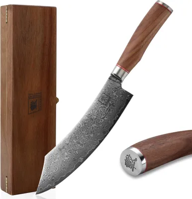 Produktbild von Zayiko Kurumi Damast Blockmesser I 20 cm Klinge I Nussbaumgriff I Holzbox