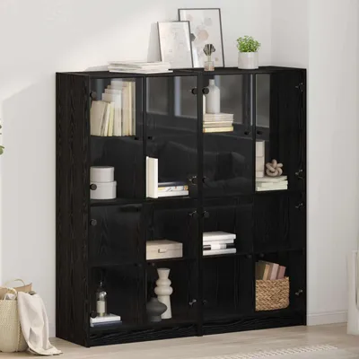 Image de vidaXL Meuble haut, 2 pièces, imitation chêne noir, 68 x 37 x 142 cm