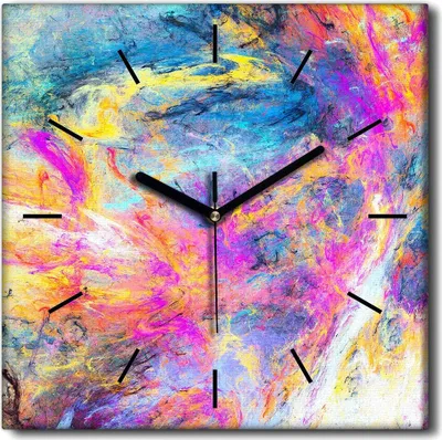 Produktbild von Coloray Uhr auf Leinwand 30x30 cm Wand Uhr Dekoration Wohnzimmer Segeltuch schwarze Hände -Abstraktion fraktal.