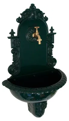 Produktbild von Wandbrunnen Antik-Look aus Aluguss in Dunkelgrün mit Wasserkran