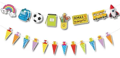 Produktbild von Einschulung Deko Girlande Banner Bunt für Mädchen und Jungen, Schulanfang Dekoration, Zuckertüten Deko, Multi-Element Set