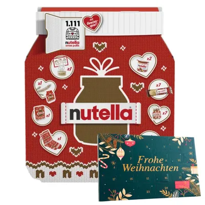 Produktbild von 2er Weihnachtskalender Set – Nutella Adventskalender 2026 Süßigkeiten, Schokolade Advent Kalender + Haze Tisch-Advent kalender
