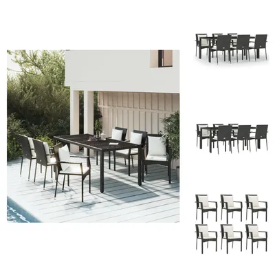 Produktbild von vidaXL 7-tlg. Garten-Essgruppe mit Kissen Schwarz Poly Rattan -  Gartenmöbel-Sets
