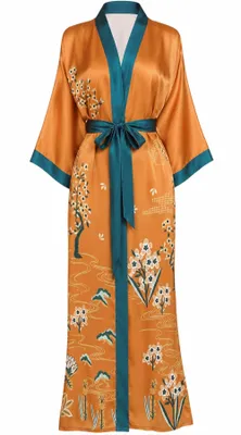 Produktbild von Aensso Kimono-Bademantel für Damen, lang, weich, leicht, seidig, japanisches Blu