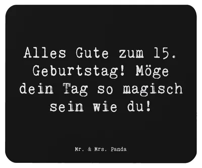 Produktbild von Mr. & Mrs. Panda Mouse Pad Spruch 15. Geburtstag Magisch - Schwarz - Geschenk, Geschenke, pc mousepad, Meilenstein, herzlich, mousematte, computermatte, Happy Birthday