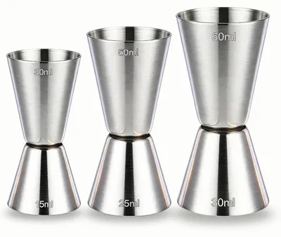 Produktbild von 3er-Set Cocktail-Messbecher Edelstahl 15/30, 25/50, 30/60 ml | Doppelseitiges Barmaß