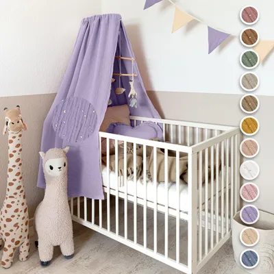 Produktbild von Handgefertigter Baumwoll-Betthimmel für Babybett, Gold Applikation