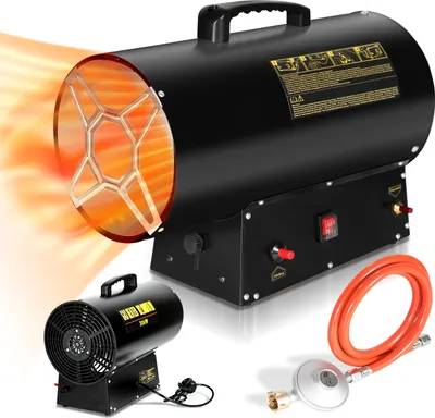 Produktbild von Clanmacy 30kW Gasheizgebläse Gasheizer Heizkanone Heizgerät Gasheizstrahler Bauheizer Gas heizstrahler Heißluftgenerator inkl. Gasschlauch & Druckminderer Heizgebläse für handelsübliche Gasflaschen
