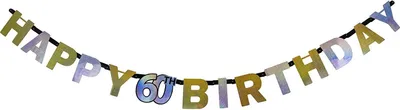 Produktbild von Party-Girlande HAPPY 60TH BIRTHDAY als Deko für den sechzigsten Geburtstag // Dekoration Wimpelkette