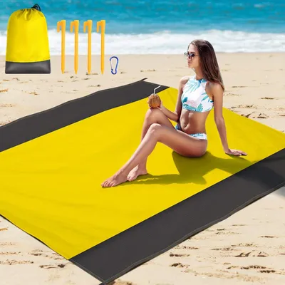 Imagen del producto de Manta de playa XXL, sin arena, de 210 x 200 cm, impermeable, ideal para camping y picnics