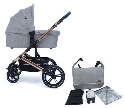 Produktbild von Pixini Kombikinderwagen Aloha 2in1 mit Tragewanne gold poliert/grau melange