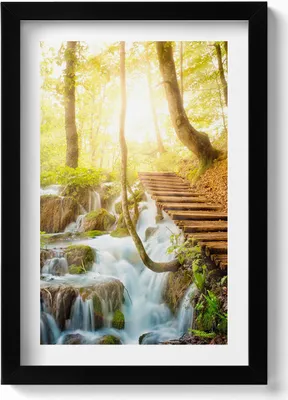 Produktbild von Bach und Treppe im Wald– Wandbild mit Rahmen – Gerahmtes Bild  – Wanddekoration – 20x30 cm – Schwarz