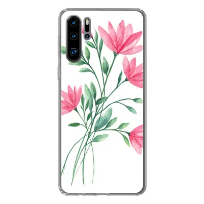 Produktbild von MuchoWow® Handyhülle Schutzhülle Hülle für Huawei P30 Pro Blumen - Aquarell - Rosa Silikon Softcase Handy Hülle - Schutzdeckel