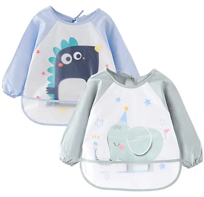 Productafbeelding van Babybabylapjes met mouwen, 2 stuks, waterdicht, met opvangzak, geschikt voor kinderen van 2-4 jaar