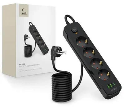 Immagine prodotto di Tech-Protect Pcl4X3 Striscia di alimentazione lunga 2 Usb e 1 Type-C e 4 prese 200Cm Nero