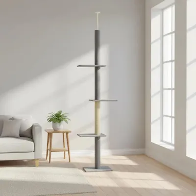 Zdjęcie produktu dla Wieża dla kota Katzenbaum – drzewko do wspinaczki i drapania – regulowana wysokość 228–260 cm – 4 poziomy i platformy – dla kotów małych i dużych – kolor khaki