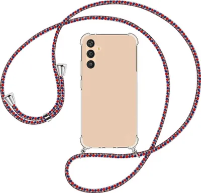 Produktbild von Handykette Backcover-Schutzhülle mit Band (Metall silberfarben) für Samsung Galaxy A34 5G - silber/blau/rot