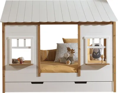 Produktbild von Landhausbett Kamilah 215x108x174 Massivholz+MDF Oak/Weiß