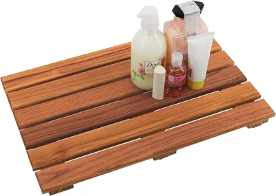 Obrázek produktu pro Sprchová rohož z teakového dřeva, protiskluzová koupelnová rohož, lázeňská rohož, dřevěná koupelnová rohož, 50,8 x 33 cm.