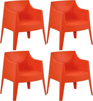 Produktbild von CLP 4er Set Gartenstühle Bartal stapelbar wetterfest UV-beständig bis 150 kg orange