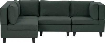 Produktbild von BELIANI 4-Sitzer Ecksofa Rechtsseitig Dunkelgrün Stoffbezug mit Kissen Schwarze Beine Modular Modern Modulsofa Wohnlandschaft Wohnzimmer Wohnecke