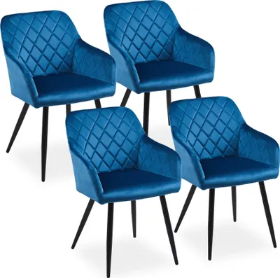 Produktbild von CLIPOP Esszimmerstühle, 4er Set Küchenstühle aus Samt, Polsterstühle mit Rückenlehne, Blau