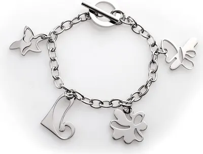 Immagine prodotto di Bracciale da donna in acciaio con ciondoli in acciaio inossidabile cuore fiore farfalla cuore palma - SB7756 - 19cm