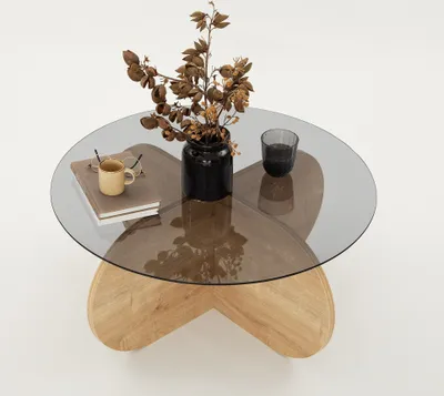 Image de Skye Decor, Bubble - Sapphire Oak, Fume, tables basses, chêne, verre, 75 x 35 x 75 cm