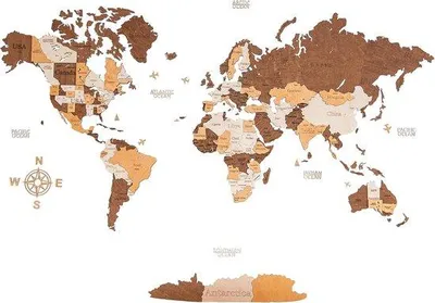 Image de Grande carte du monde décorative en bois - Décoration murale - Très grand format - 213 x 113 cm