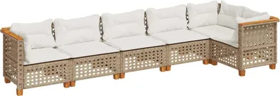 Produktbild von vidaXL 6-tlg. Garten-Sofagarnitur mit Kissen Beige Poly Rattan