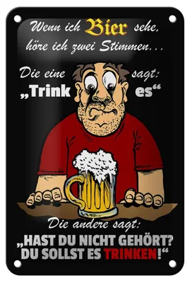 Produktbild von Blechschild Spruch 12x18cm wenn ich Bier sehe höre ich 2